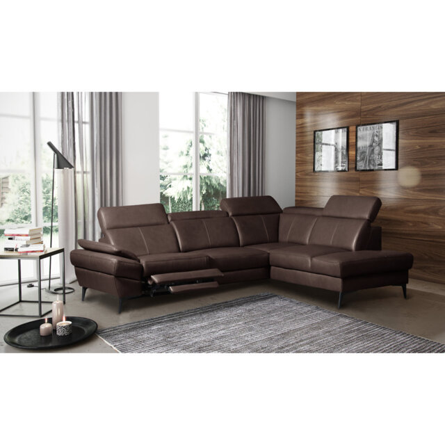 Genuine Leather Reclining Corner Sofa with Adjustable Headrests and Adjustable Armrest and Storage