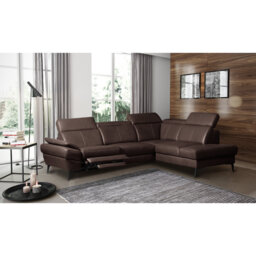 Genuine Leather Reclining Corner Sofa with Adjustable Headrests and Adjustable Armrest and Storage