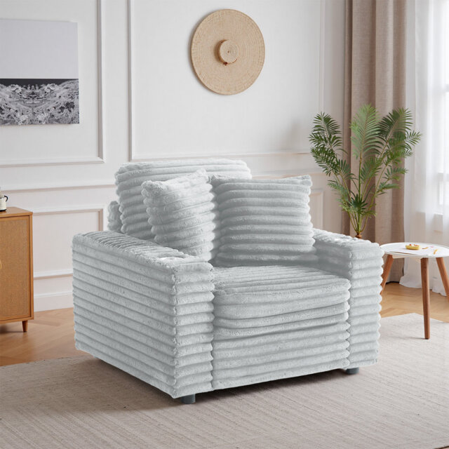 Ermia 96Cm Wide Cotton Flannel Armchair with Two Cup Holders