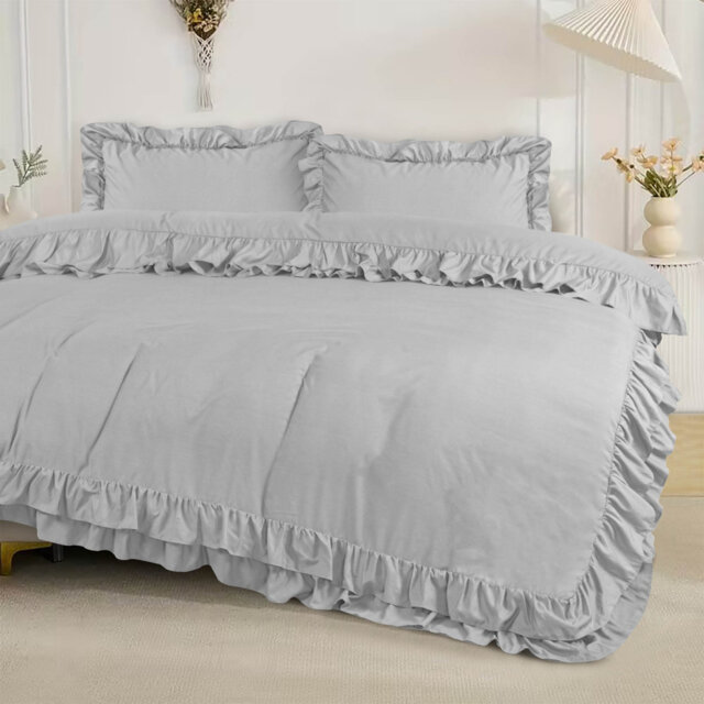 DUVET FRILL Microfiber Solid Colour Duvet Cover with Pillowcases Included