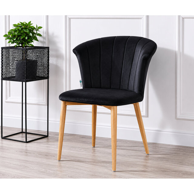 Siyana Modern Velvet Dining Chair - Ergonomic Curved Back with Solid Wooden Legs - Side Chair for Dining Room Living Room Restaurants - Single
