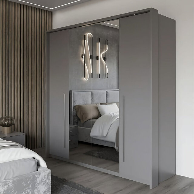 BREMA 210cm Swing Bi-folding Door Wardrobe in Grey Matte - Style and Practicality Combined