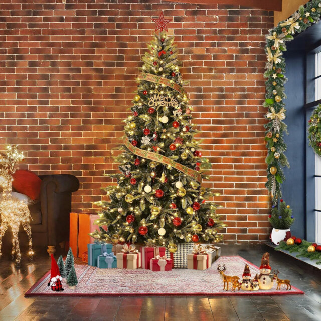 6.5Ft/75FT Artificial Christmas Tree, Green Xmas Tree, Metal Stand & 937 PE/PVC Branch Tips for Home Holiday Party Decorations