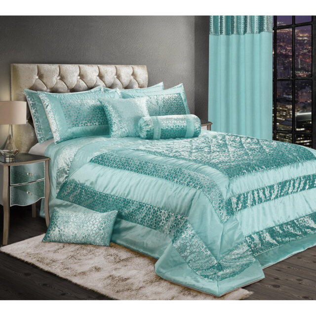 Worreno Luxury Metallic Geometric Foil Pattern Bedspread