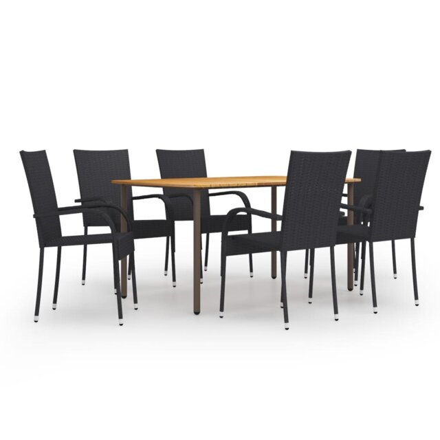 Rosalind Wheeler 7 Piece Garden Dining Set Poly Rattan Black