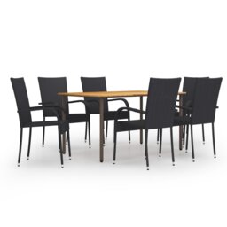 Rosalind Wheeler 7 Piece Garden Dining Set Poly Rattan Black