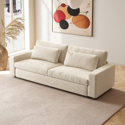 266cm Beige Fabric 3-Seater Sofa,Deep Seat Sofa with Thick Cushions and Soft Backrest for LivingRoom