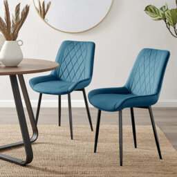 Palermo Velvet Modern Dining Chairs with Tapered Metal Legs & Quilted Diamond Stitching