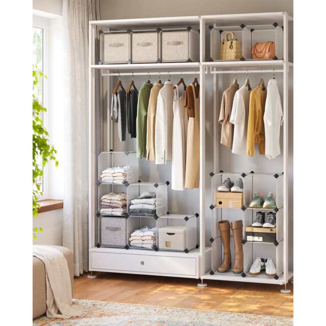 16 Storage Unit, Shoe Rack, DIY Shelving System, Stackable Cubes, PP Plastic Shelf, Wardrobe, Closet Divider, For Bedroom, Office, 125 X 31 X 125 Cm,