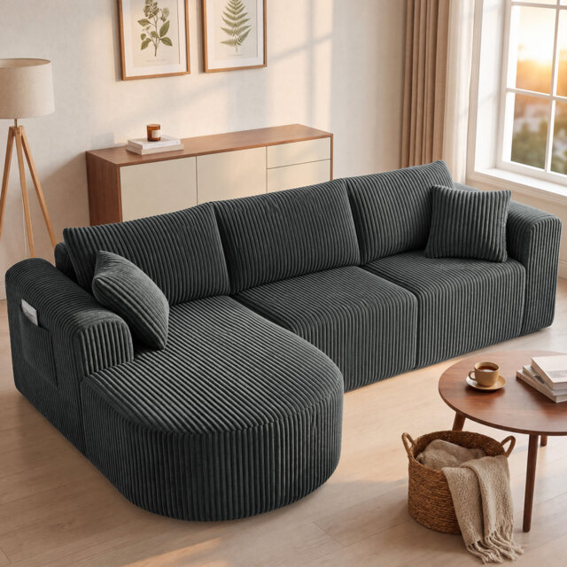 COMHOMA 237CM L-Shaped Boneless Corner Sofa, Sectional Modular Sofa With Memory Foam Seating & Wide Armrest Design, Cloud Couches For Living Room, Bed