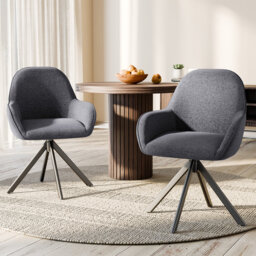 Set of 2 Swivel Dining Chairs, Faux Linen Upholstered with Metal Legs, Rotating Seat