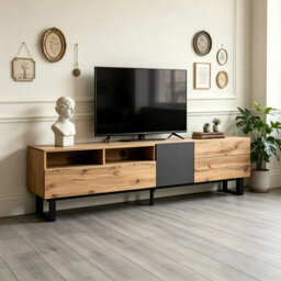 Wetherly Oak Effect TV Stand,Low Media Console with Cable Cutouts for TVs Up To 80 Inch