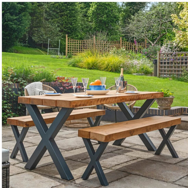 Chunky Rustic Outdoor Garden Table without Parasol Hole and Aluminium Legs