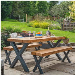 Chunky Rustic Outdoor Garden Table without Parasol Hole and Aluminium Legs