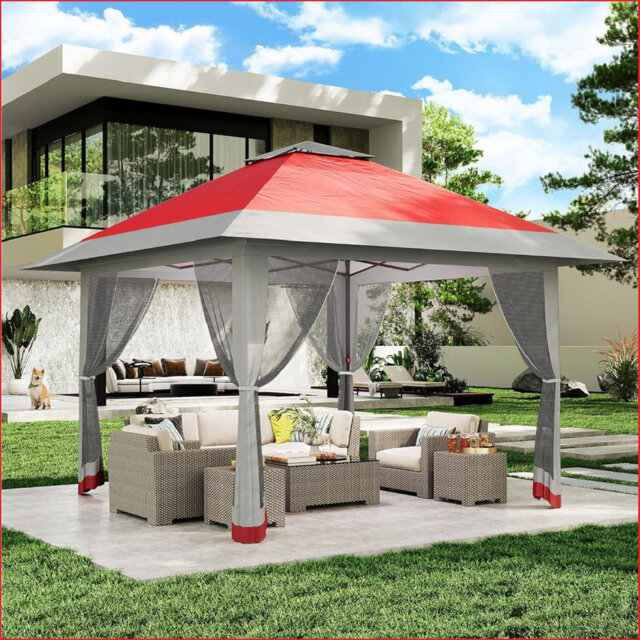 4m x 4m Pop-Up Gazebo, Outdoor Canopy Tent With Mosquito Netting, [Adjustable Height & Spacious] Pop-Up Tent With Double Roof, UV-Resistant Outdoor Ga