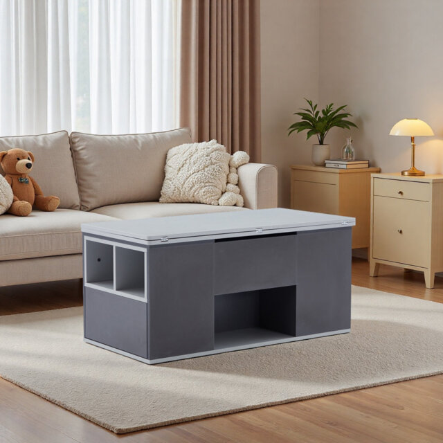 Lift-Top Coffee Table with Storage - Height Adjustable Living Room Table with 2 Drawers, Open Shelf