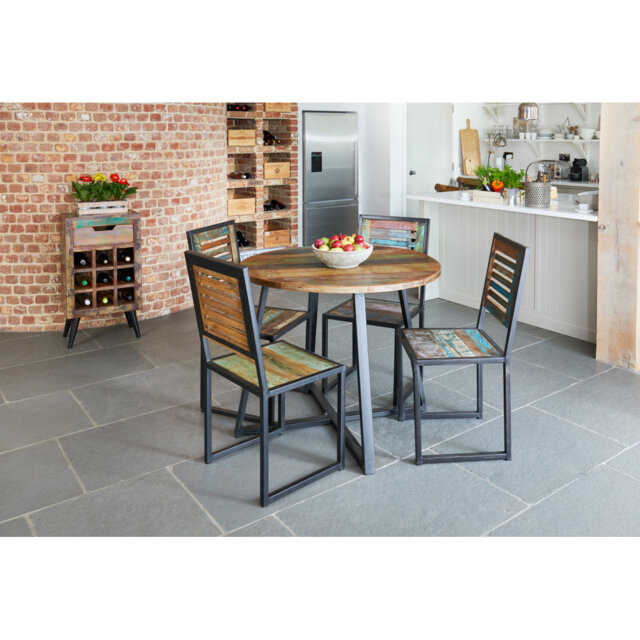 Abbye Round Solid Wood Top Metal Base Dining Table