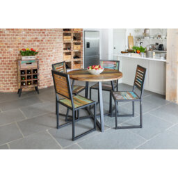 Abbye Round Solid Wood Top Metal Base Dining Table