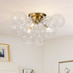 Modern 3-Light Cluster Clear Glass Globe Semi Flush Mount