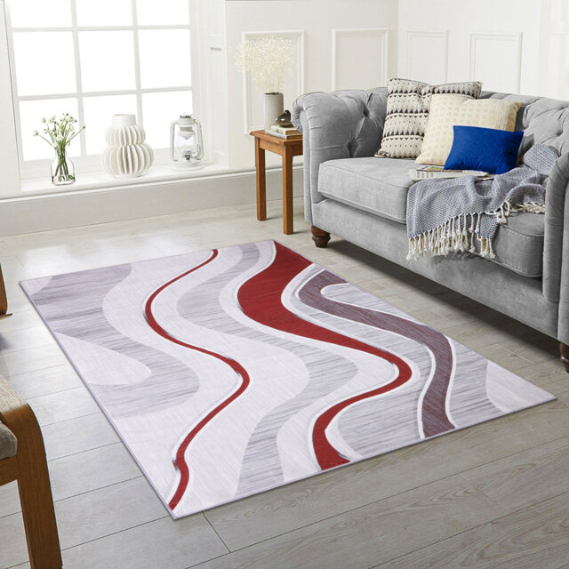 Bywoods Machine Tufted Polyester Red/Grey Rug