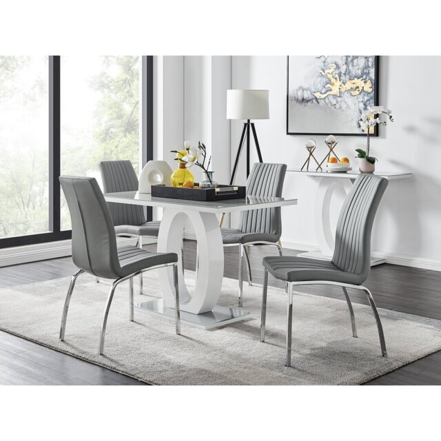 Scottsmoor Modern High Gloss & Glass Dining Table Set - 4 Soft Touch Faux Leather Dining Chairs
