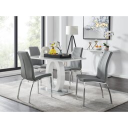 Scottsmoor Modern High Gloss & Glass Dining Table Set - 4 Soft Touch Faux Leather Dining Chairs