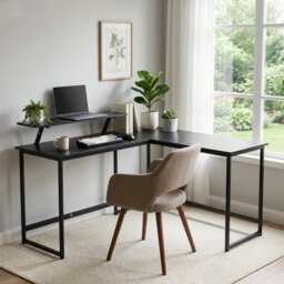 L-Shaped Metal Base Computer Desk