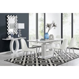 Alezzo Modern High Gloss Extendable Dining Table Set with 6 Luxury Faux Leather Dining Chairs
