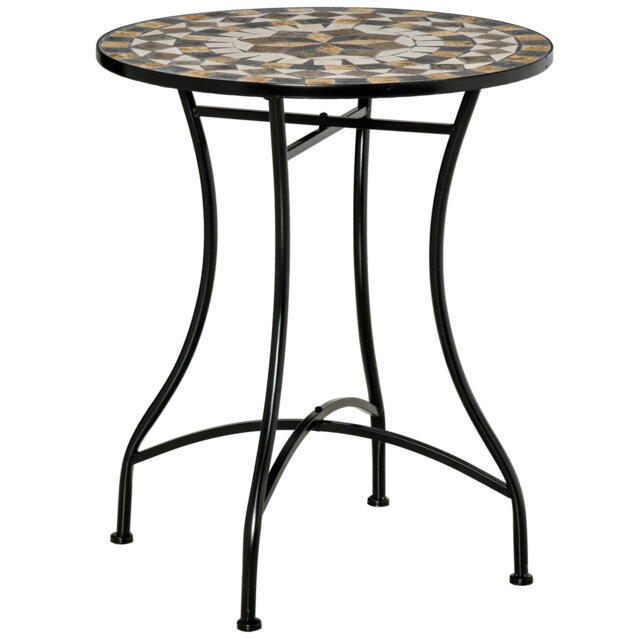 Brisa Round Outdoor Dining Table With Tempered Glass Top And Parasol Hole