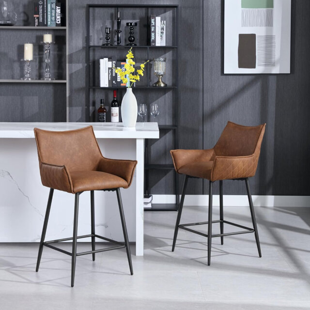Anjum Upholstered and Faux Leather Bar Stool with Iron Frame