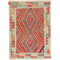 Handmade Kilim Wool Beige/Red/Green Rug