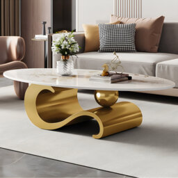 Luxury Oversize 51in. L Oval Coffee Table with Musical Note Base Modern Accent Piece for Living