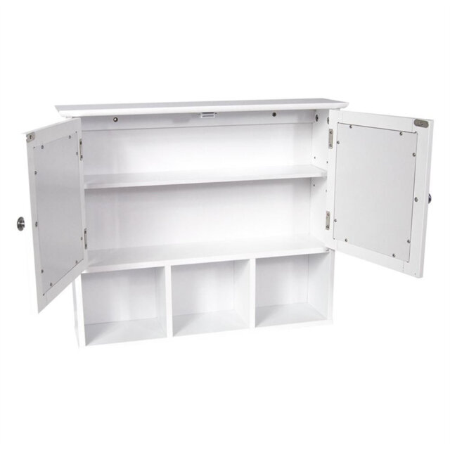 Double Door Mirrored Bathroom Cabinet Storage Shelves Wall Mounted, White