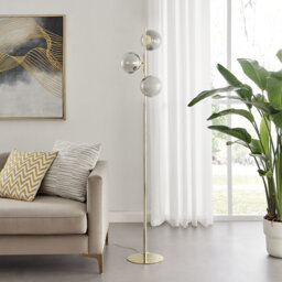 Anjae Triple Light Floor Lamp - Frosted Glass and Polished Metal Chic Living Room Light