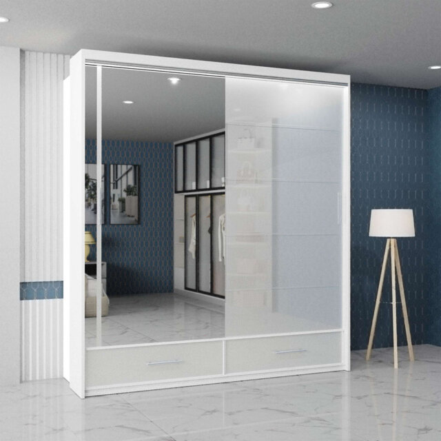 Desilets High Gloss Sliding Wardrobe with Mirror