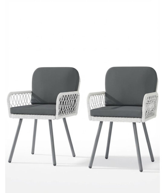 Patio Dining Chairs Set of 2, Metal Frame and Woven Rattan, Weather-Resistant Cushions, Perfect for Garden, Balcony, Deck, Porch Seating, Balcony Furn