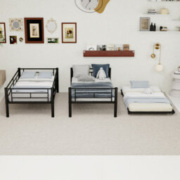 Triple Bunk Bed With Pull-out Bed, 3-person Metal Frame, Space-saving 90x190cm Mattress, For Dormitory Or Shared Room