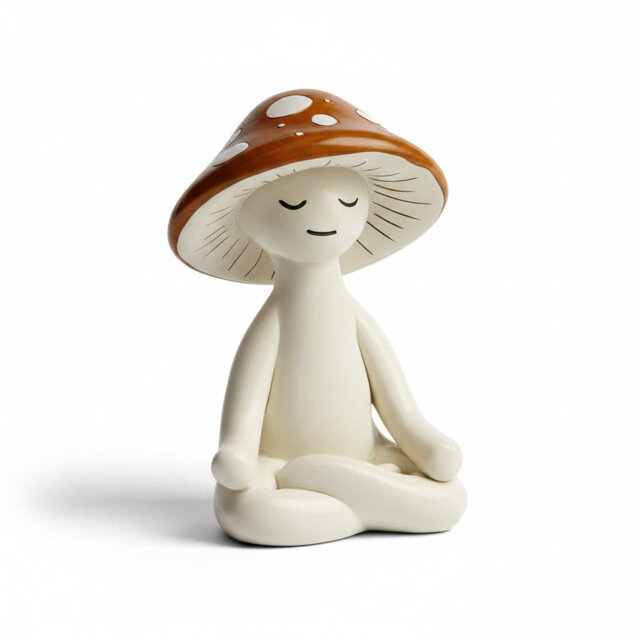 Meditation Mushroom Resin Statue, Cute Yoga Mushroom Figurine for Home Office Garden Tabletop Decor