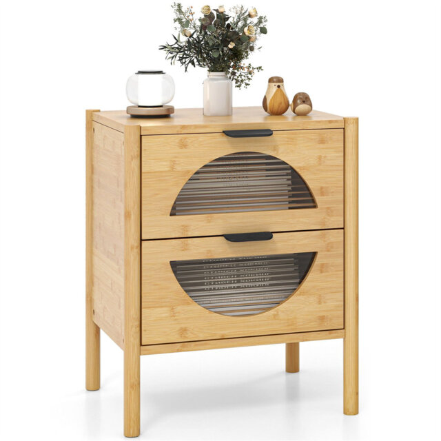 45cm W Bamboo / Rattan Bedside Table