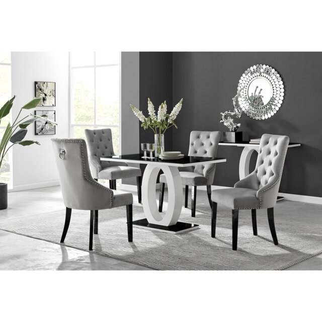 Scottsmoor Halo Dining Table Set in Modern High Gloss with 4 Luxury Velvet Dining Chairs
