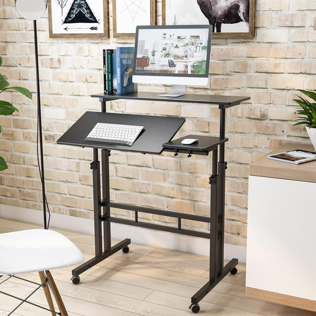 Mobile Standing Desk with Wheels - Height 67-110cm, 80x60cm Portable Laptop Desk for Home Office - Smooth Casters with Brakes for Easy Move & Lock