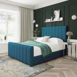 Luxury 8 Panel Chenille Wingback Bed Frame with Diamante Headboard