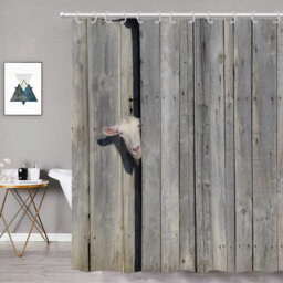 1PC Goat and Gray Rustic Wooden Board Waterproof Shower Curtain with 12 Hooks