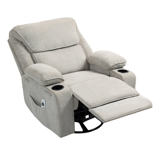 96 CM Modern Heated Massage Chair Swivel Rocker Recliner with Cup Holders
