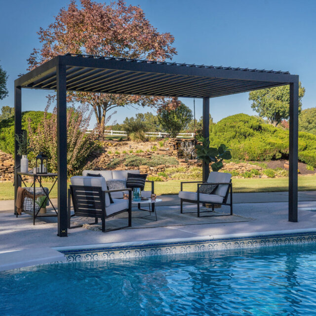 Backyard Discovery Sarasota Steel Louvered Outdoor Pergola - Weatherproof Adjustable Roof Opening