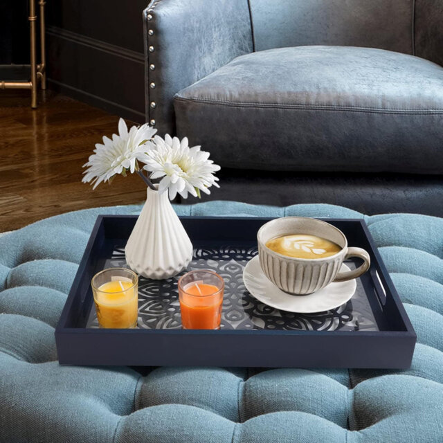 Wooden Serving Tray with Handles (15''x10'') – Decorative for Living Room, Coffee Table, Kitchen, Bedroom & Bathroom