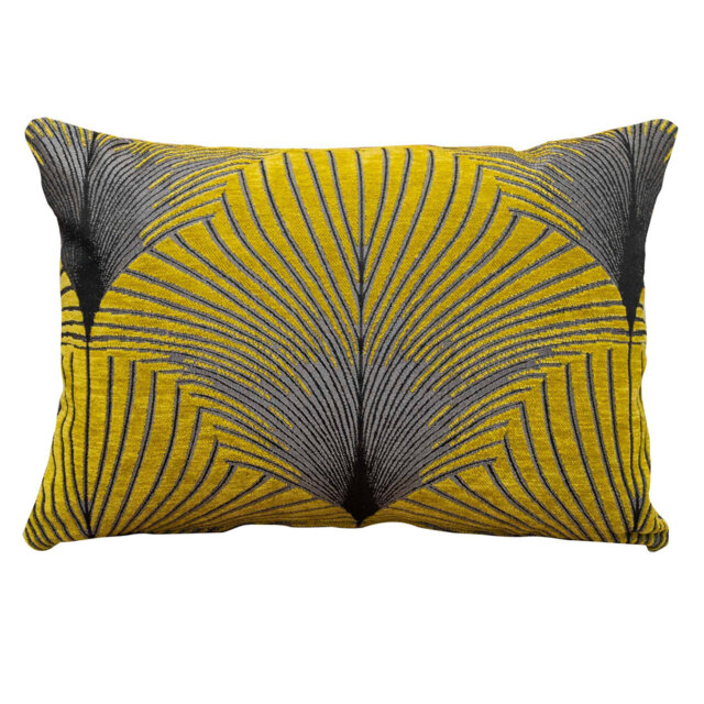 Art Deco Fan Cushion in Ochre and Silver