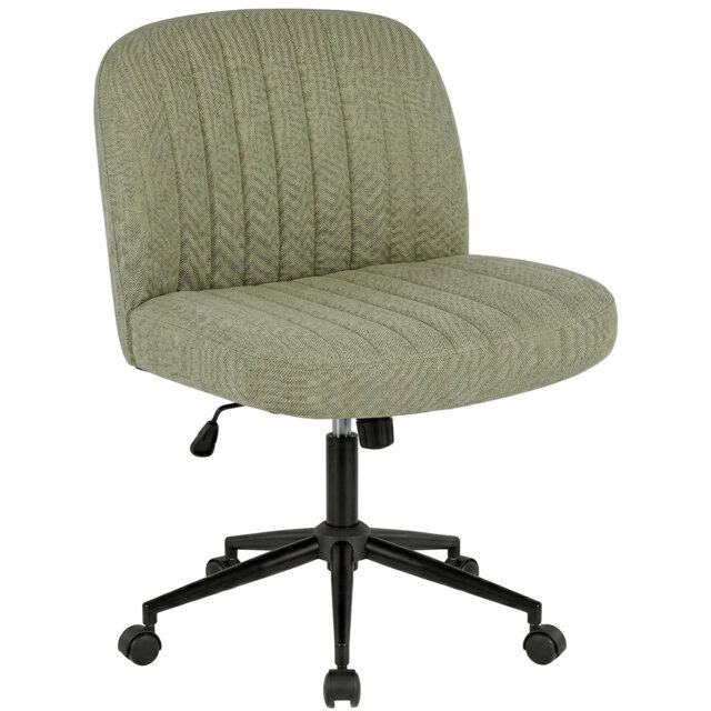 Wide Seat Cross Legged Office Chair,Armless Office Chairs with Wheels, Adjustable Height&Titlt Vanity Chairs Swivel Desk Chair,Ergonomic Mid Back Comp