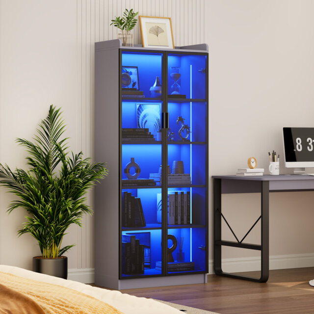 5-Tier Display Cabinet with 3 Color Led Lights and Human Sensor Function