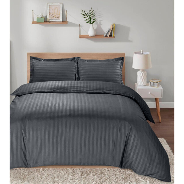 Microfiber Polyester Stripe Duvet Cover Set with Fitted Sheet Pillowcases